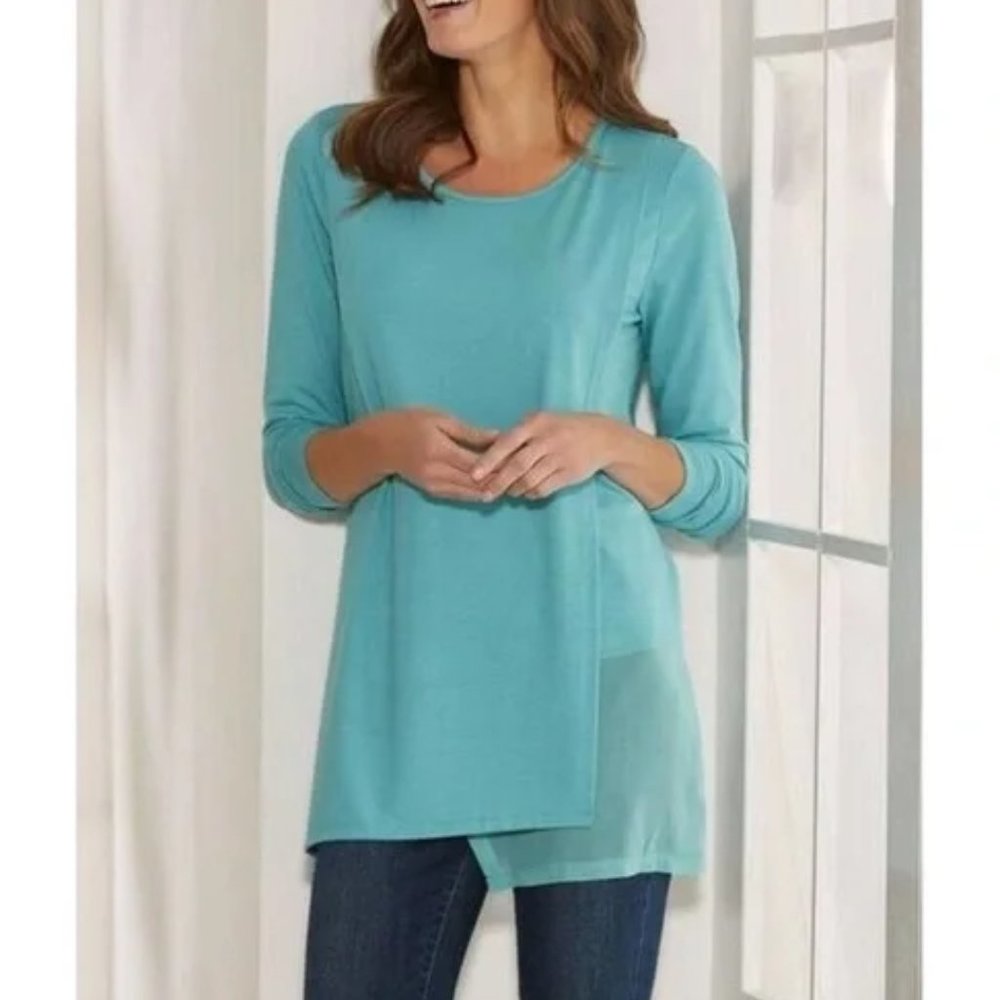 Soft Surroundings Womens Touch of Sheer Asymmetrical Long Sleeve Tunic Top XL